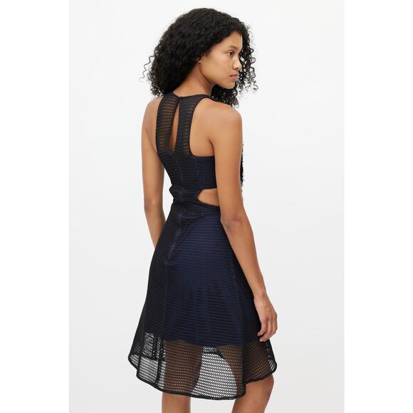 Self-Portrait Neoprene Black & Navy Flared Fringe Dress size 6 /SMALL - Picture 3 of 14